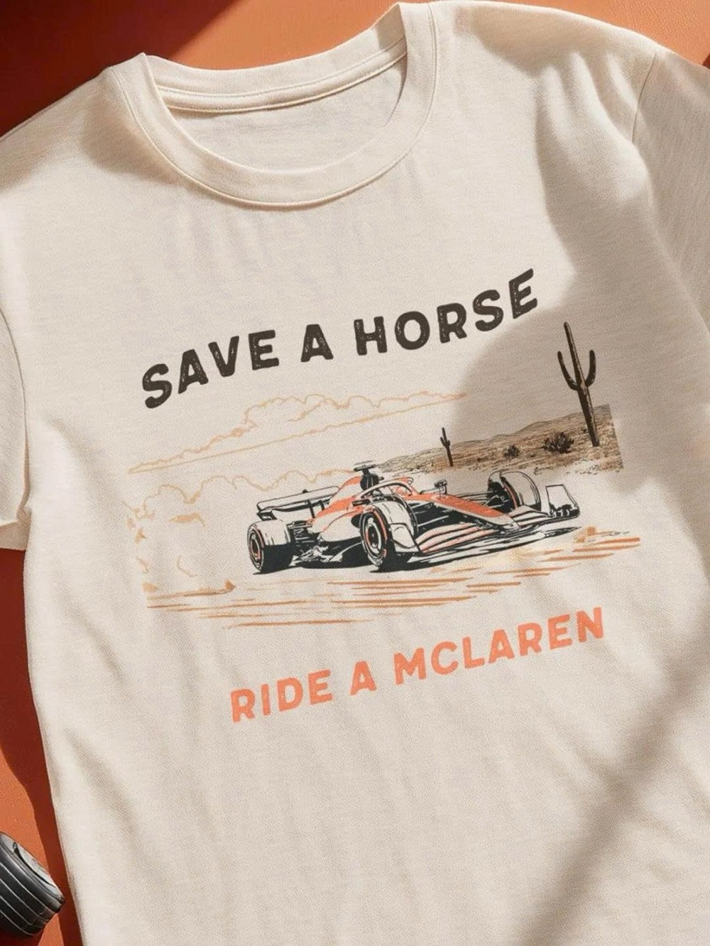 Men's Cream Graphic Tee - 'Save a Horse, Ride a McLaren'